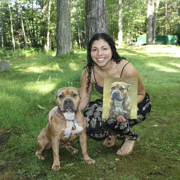 Dog with portrait — client testimonial