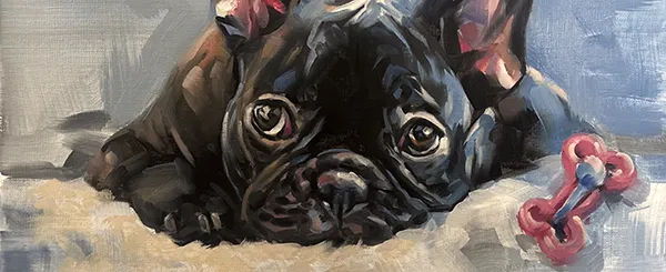 Konstnärligt oljeporträtt av en hund i målerisk vått-i-vått-stil