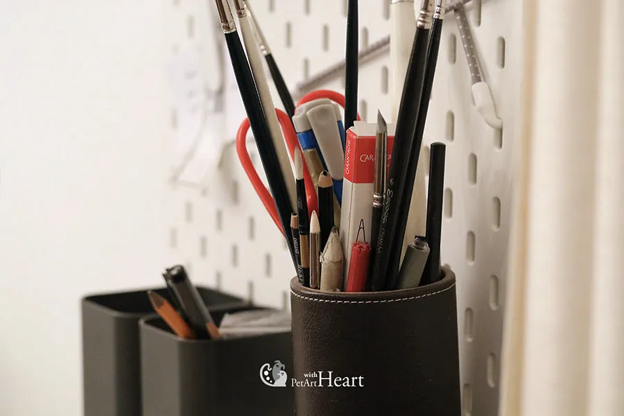 Art supplies on wall