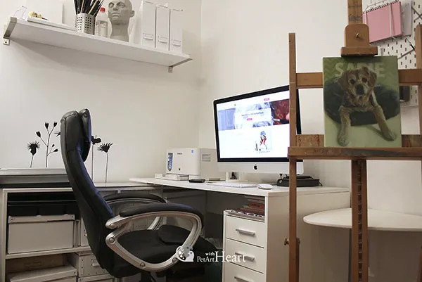Pet portrait studio workspace