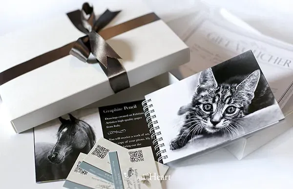 Pet portrait gift voucher package